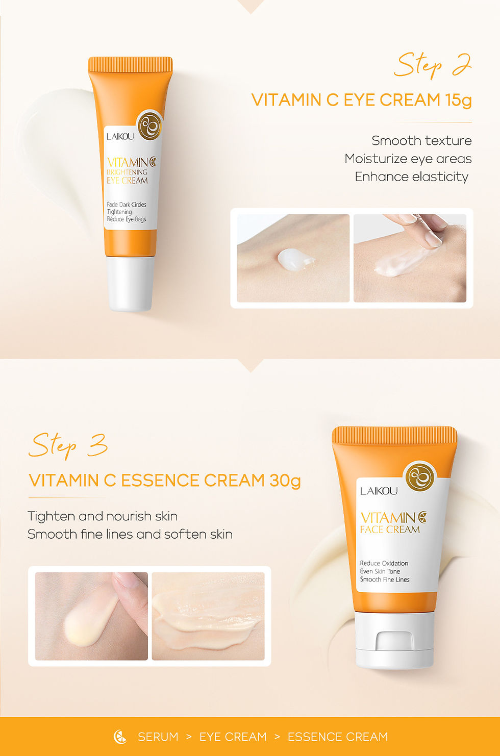 Thumbnail: 3pcs/set LAIKOU Vitamin C 24K Golden Sakura Skin Care Sets Face Cream Serum Eye 