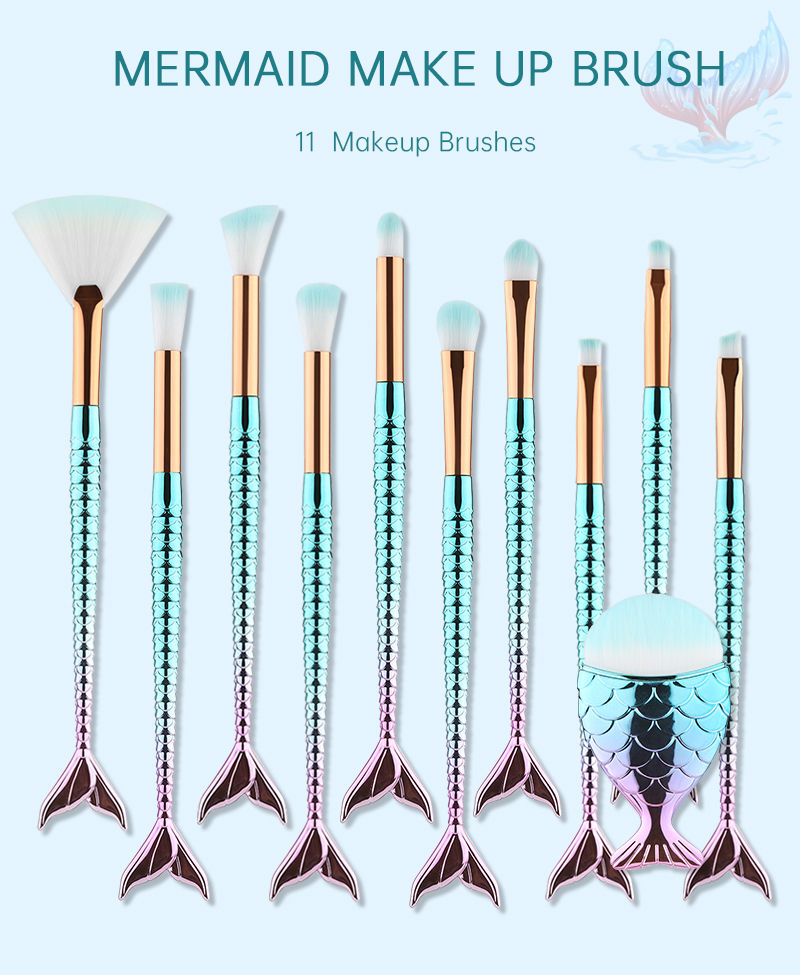 Thumbnail: 10/11pcs Makeup Brushes Kit maquiagem maquillaje New Mermaid Foundation Eyebrow 