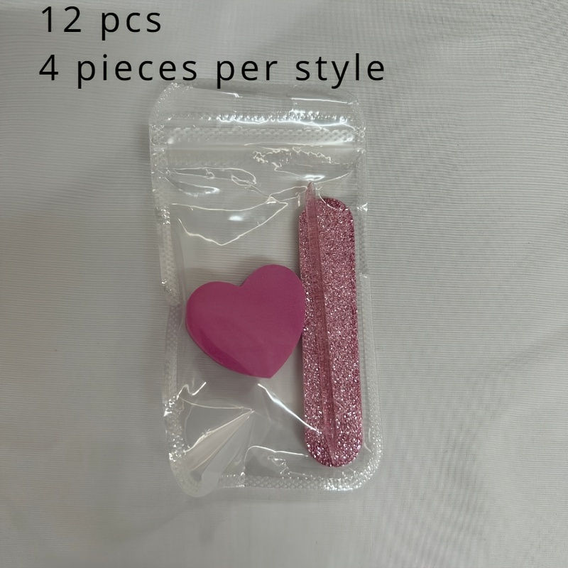 Thumbnail: 12 piece set of pink glitter nail care kit - heart-shaped buffer, crystal rod, a