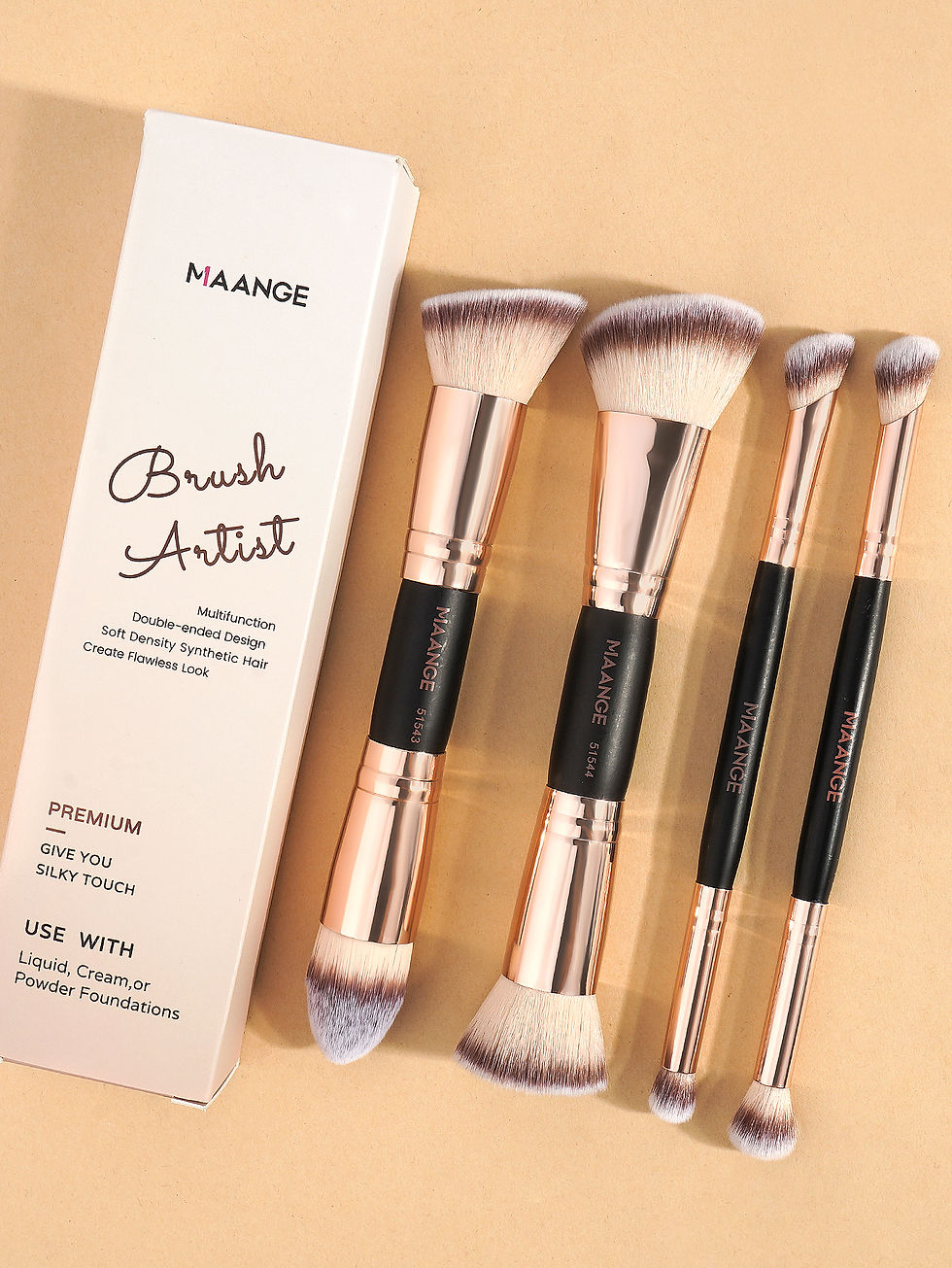 Thumbnail: MAANGE 4pcs Basic Makeup Brushes Set With Box Dual-ended Foundations Powder Blus