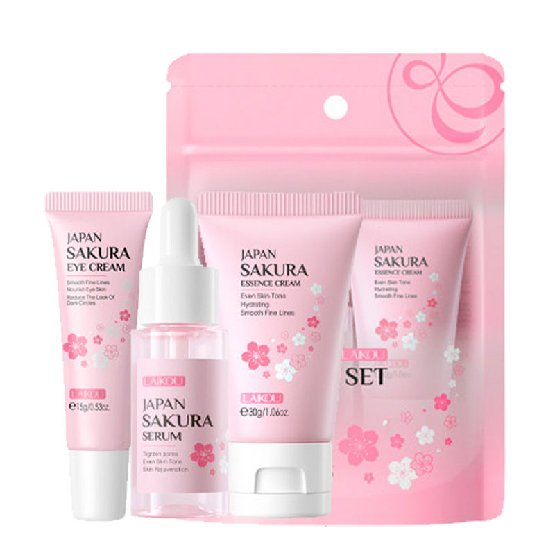 Thumbnail: 3pcs/set LAIKOU Vitamin C 24K Golden Sakura Skin Care Sets Face Cream Serum Eye 
