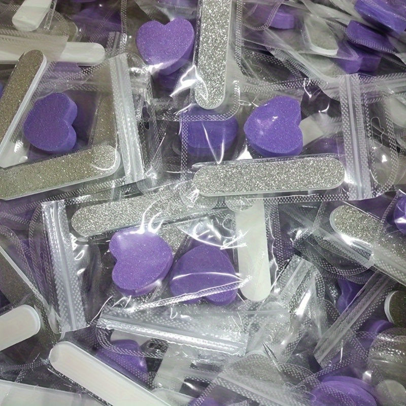 Thumbnail: 12 piece set of pink glitter nail care kit - heart-shaped buffer, crystal rod, a