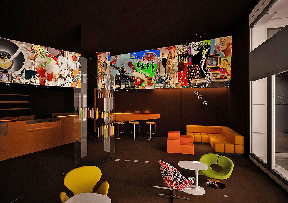 Rendering del bar gelateria con il pannello retroilluminato