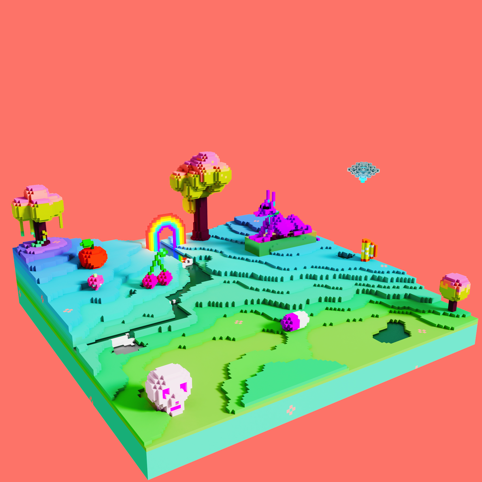 Crazy fruit voxel landscape