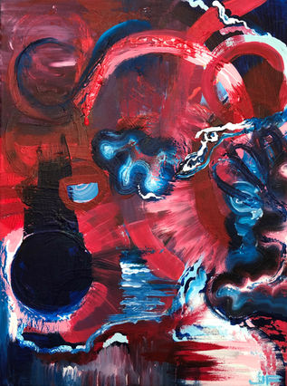 reds and blues, red and blue artwork, red and blue painting, abstract piece, red painting