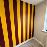 Bespoke Bradford City AFC hand-painted feature wall by JDC. Vibrant claret and amber club colors with crisp, professional lines. The ultimate fan cave, bedroom, or business upgrade for BCAFC fans in West Yorkshire—all for under £500. #bcafc