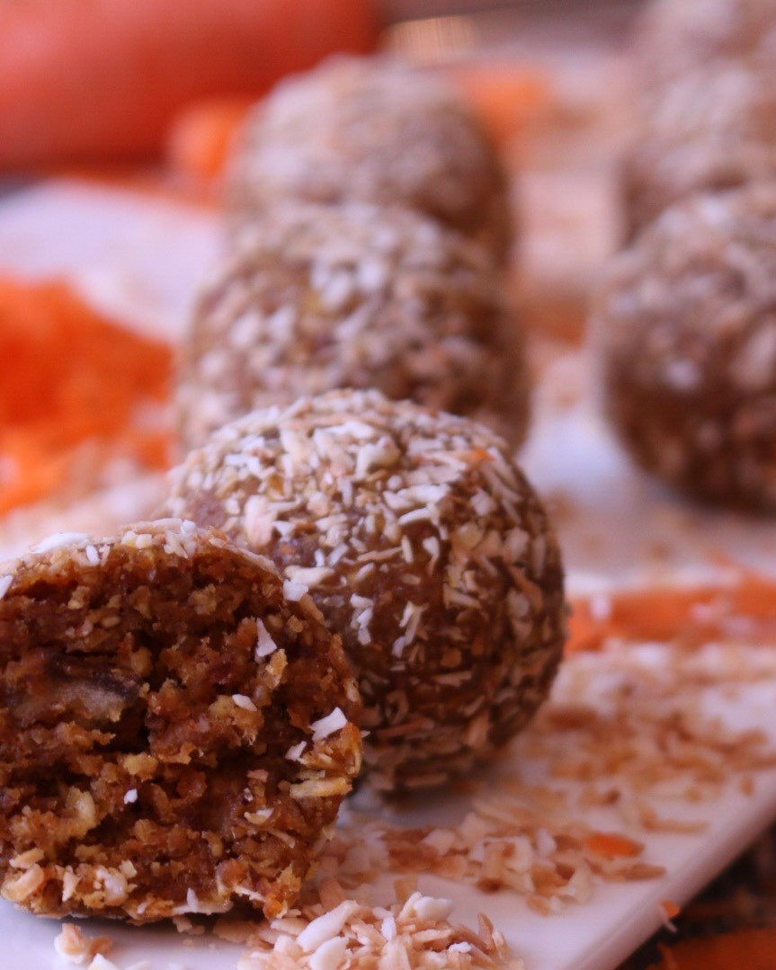 Carrot Cake Energy Balls Rolled in Toasted Coconut