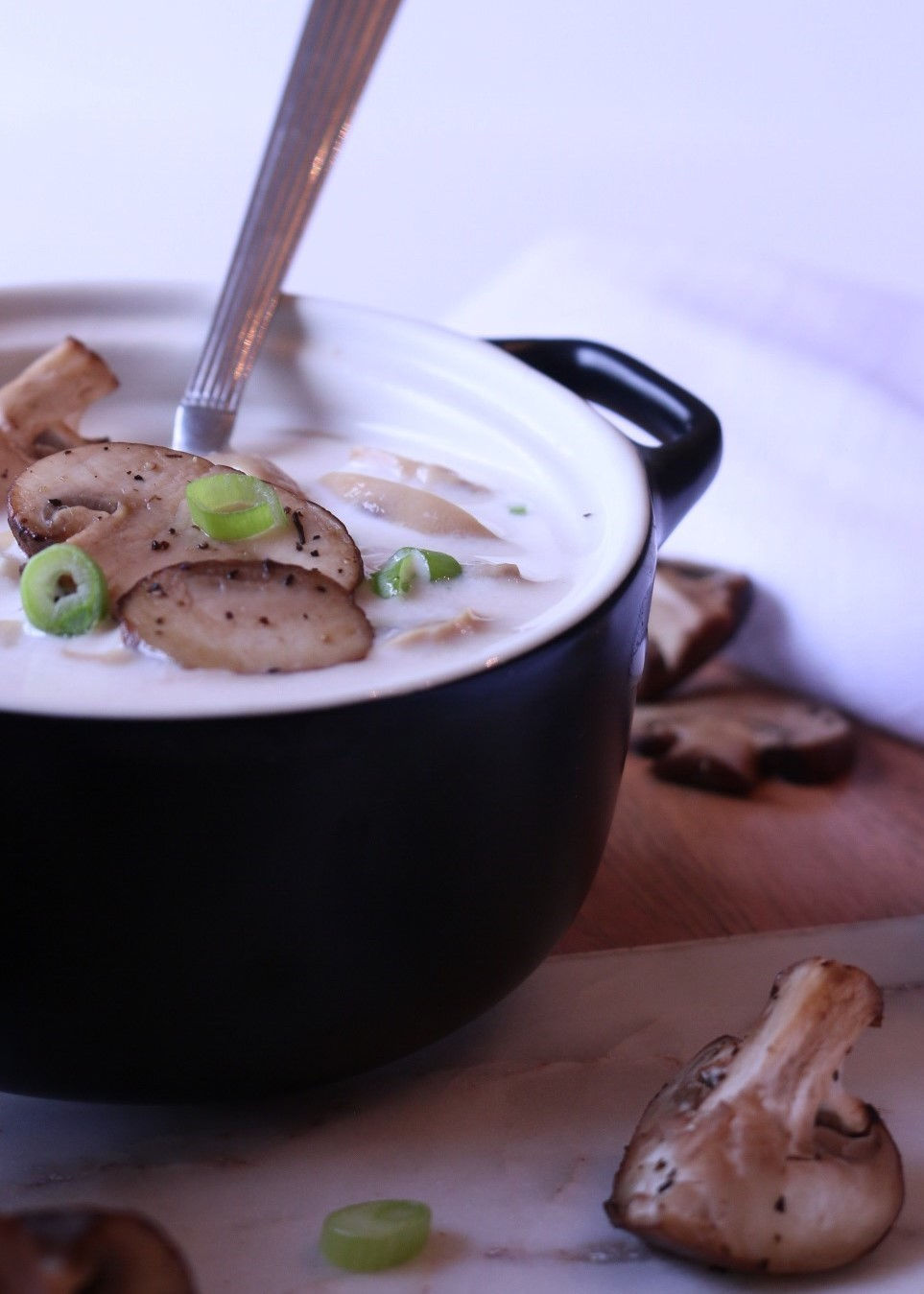 Homemade Cream of Mushroom Soup with Green Onions
