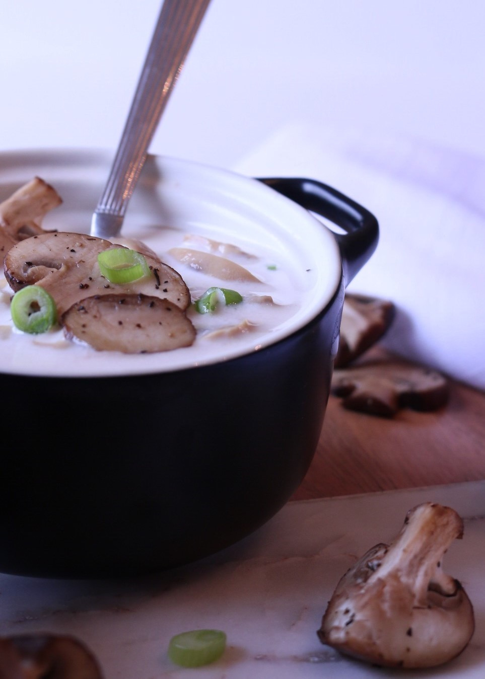 Homemade Cream of Mushroom Soup with Green Onions