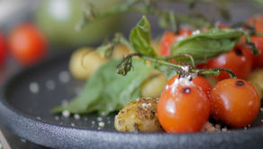 Pan Fried Pesto Gnocchi with Charred Tomatoes