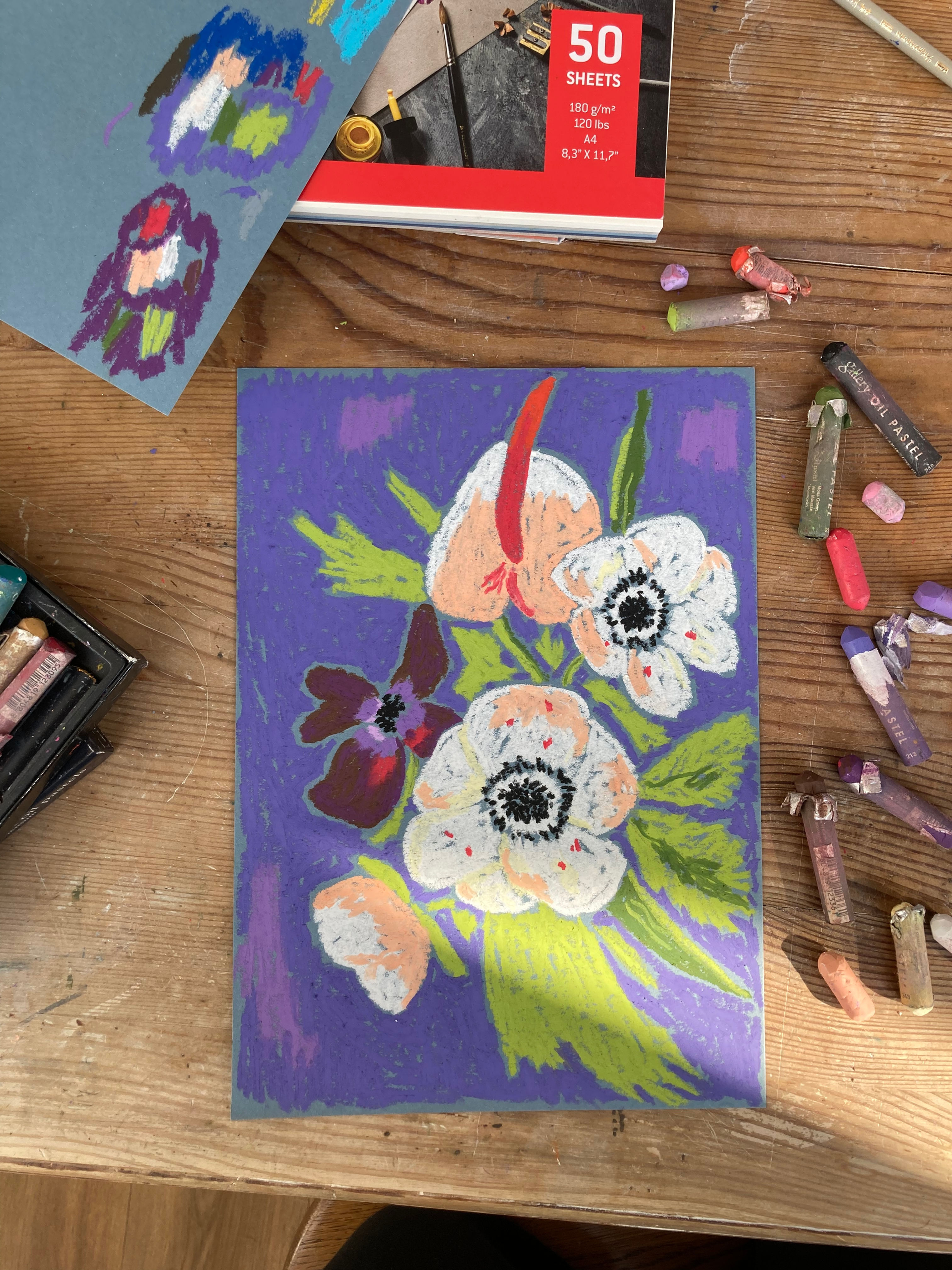 White Abundance - oil pastel artwork (21 x 29.7 cm)
