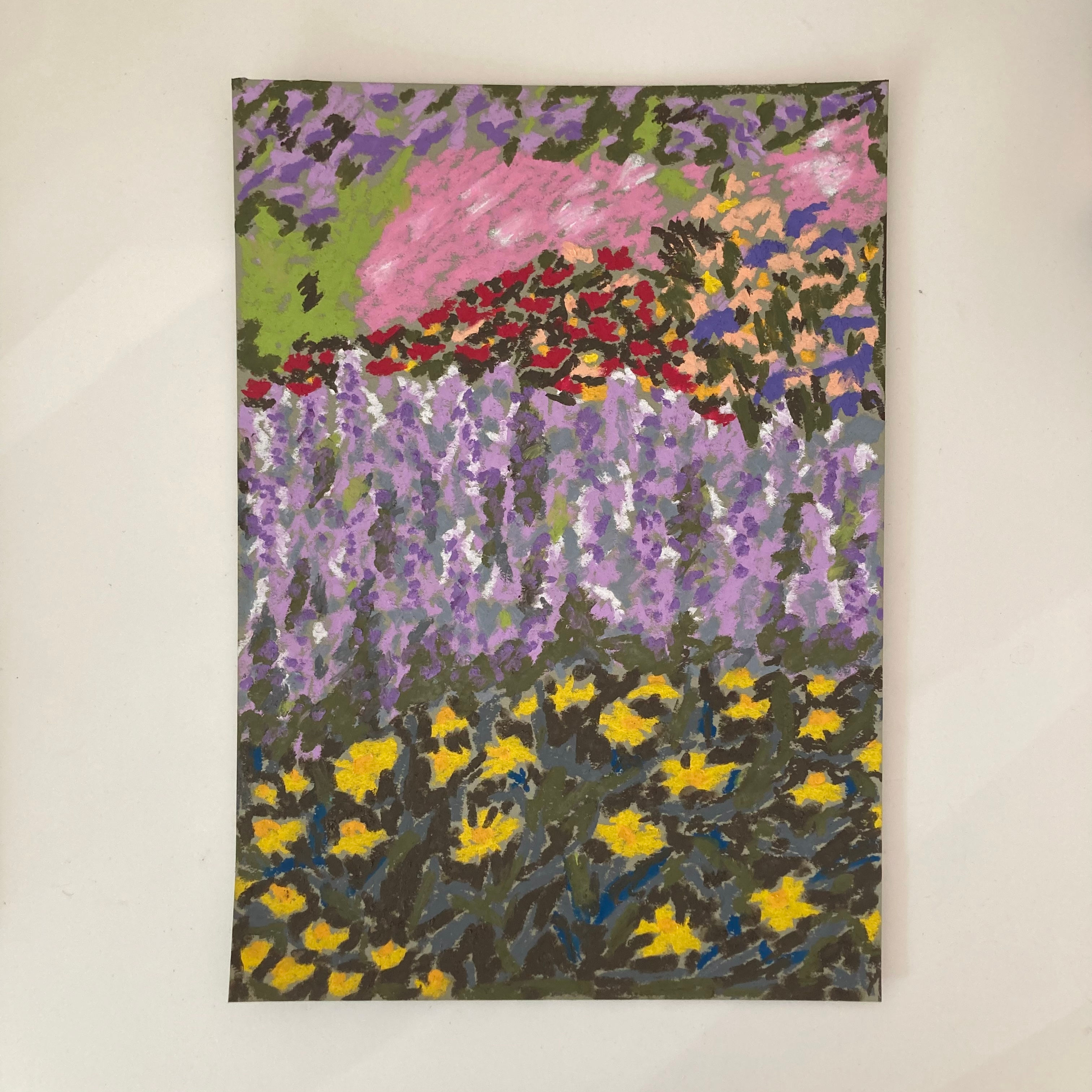 Late Summer Garden - oil pastel artwork (21 x 29.7 cm)