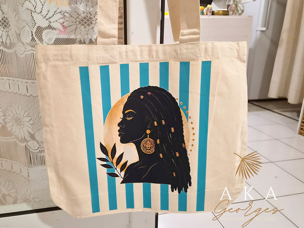 Tote bag Fanm 100 % coton avec illustration de femme créole, imprimé en Guadeloupe