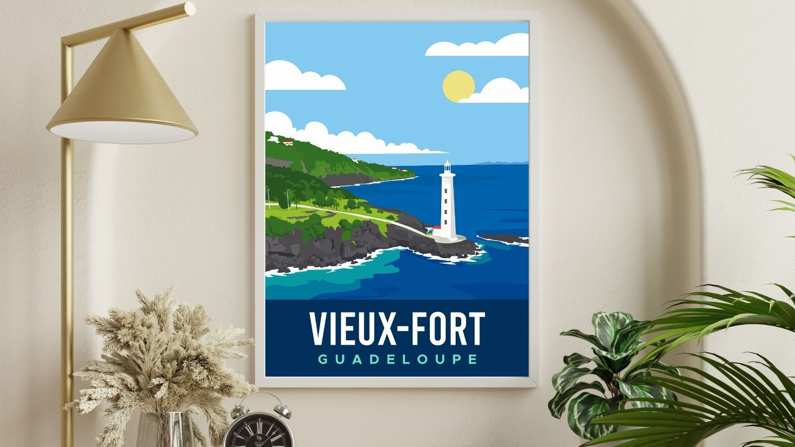 Affiche+30x40_carton_guadeloupe_souvenir_decor_decoration_guadeloupe_france_le phare_vieux-fort