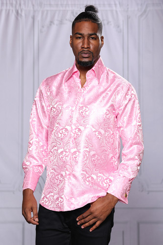 定価3.2万 AKM PAISLEY STRETCH 1/2 CAPLIシャツM MZT-100 MANZINI Paisley Long Sleeve Satin Shirt w/ Links | Manzini.us