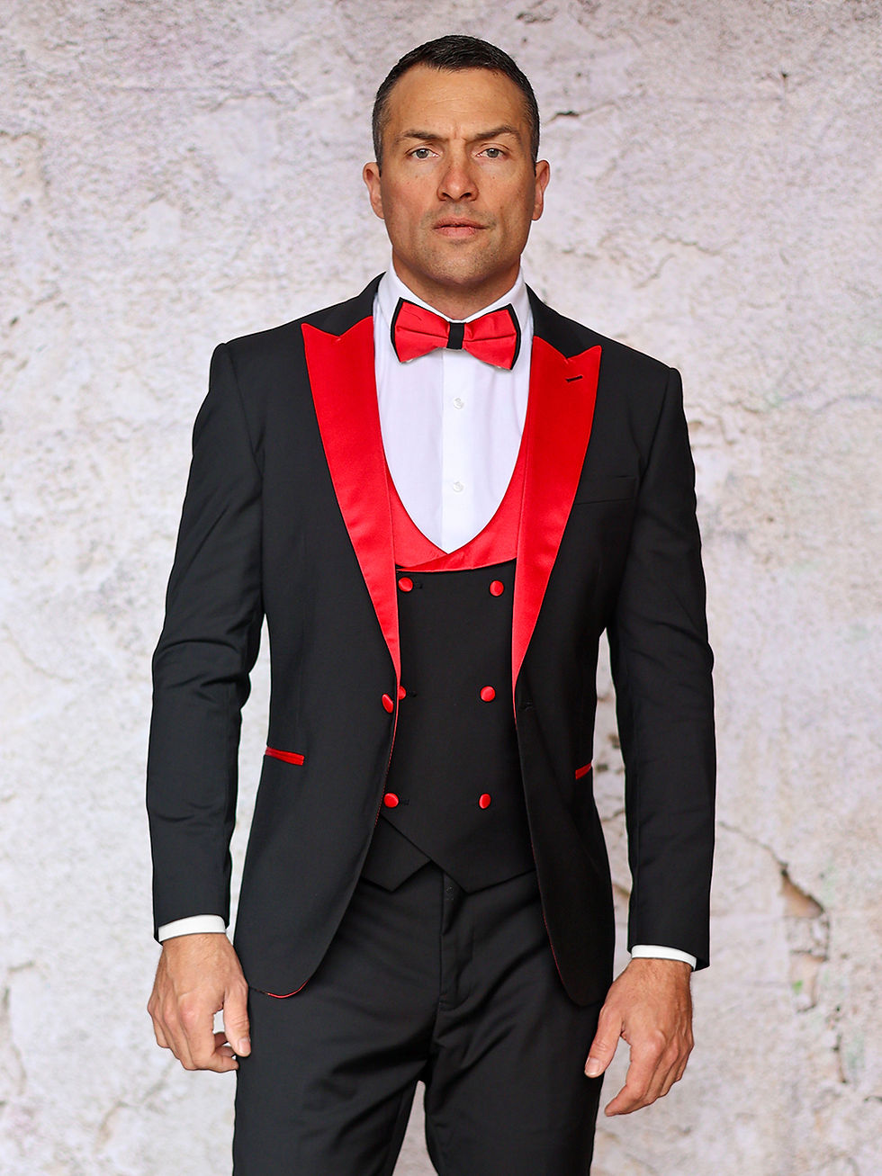 Thumbnail: ROME (Black, White, Grey) MANZINI 3-Piece Slim-Fit Men's Stretch Spandex Tuxedo