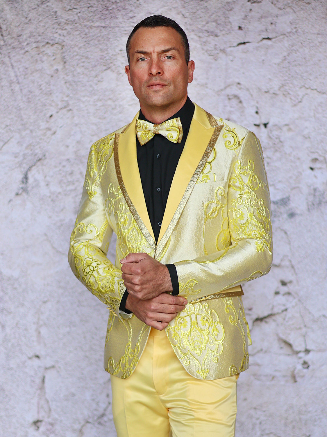 MZS-538 - MANZINI Men's Yellow Metallic Glitter Tuxedo Suit Prom Jacket