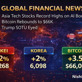 Global Markets: Asia Tech Hits Record Highs on AI Boom, Bitcoin Rebounds Near $66K, Wall Street Steady