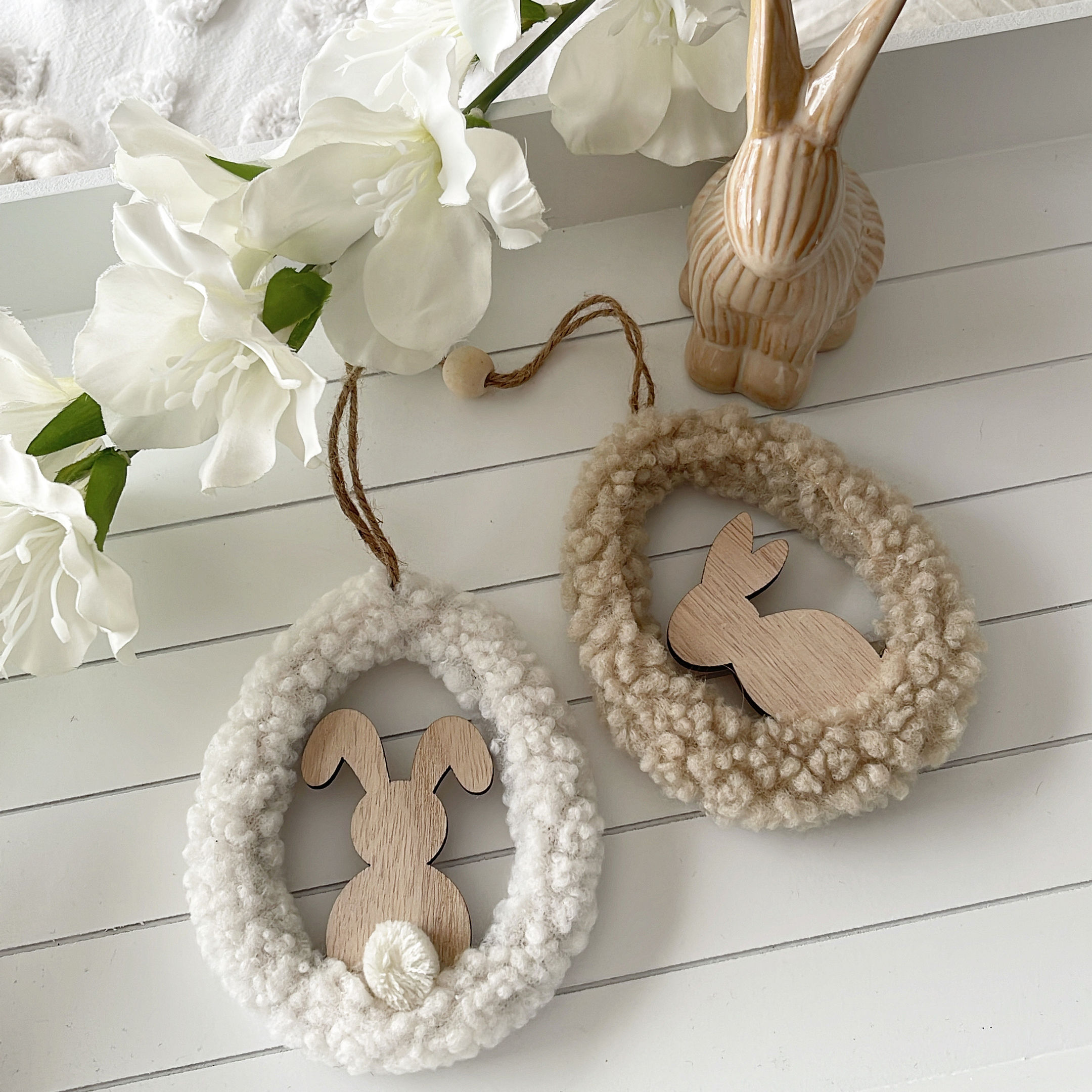 Set of 2 Hanging Sherpa Bunny Ornaments