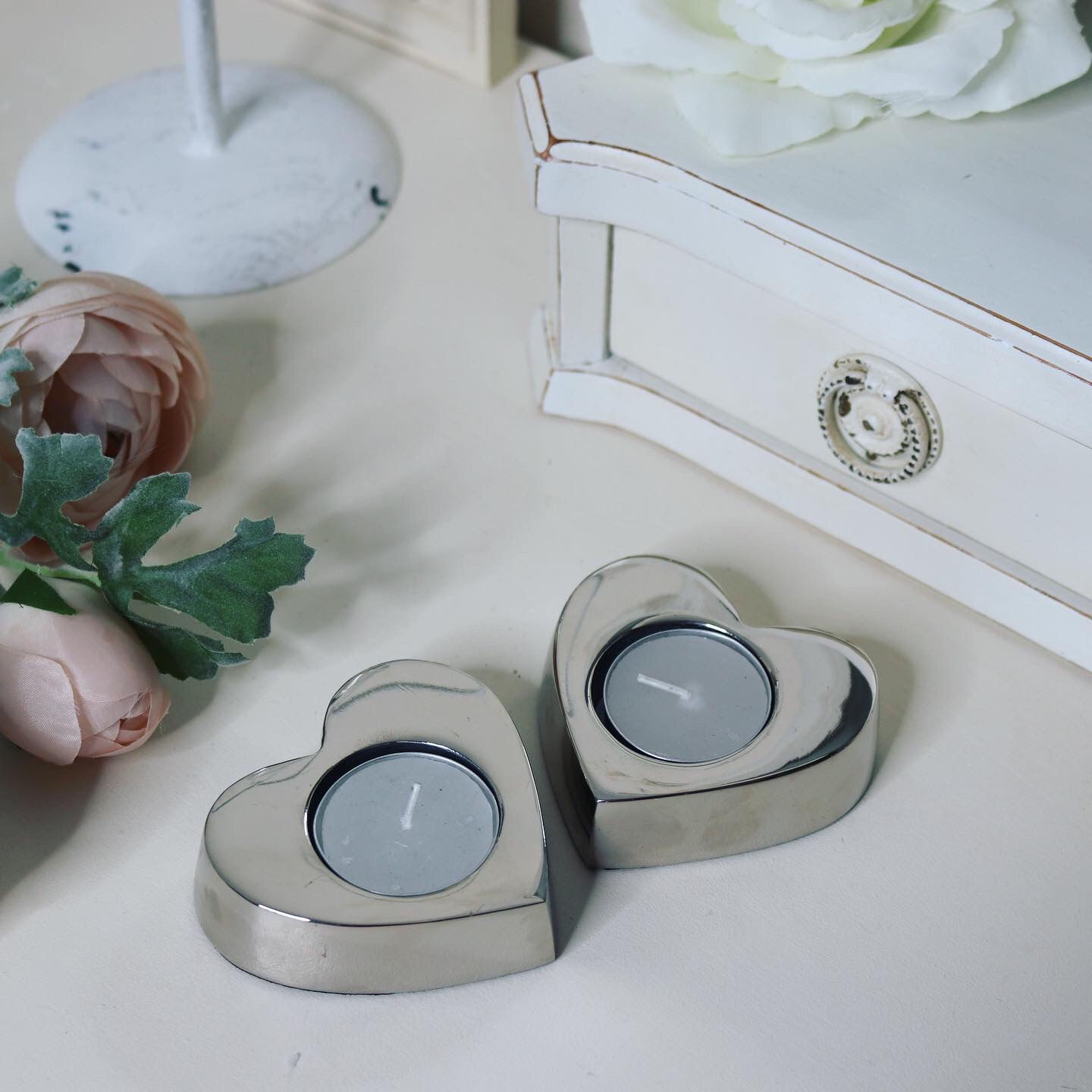 Chunky Silver Heart Tealight Candle Holder