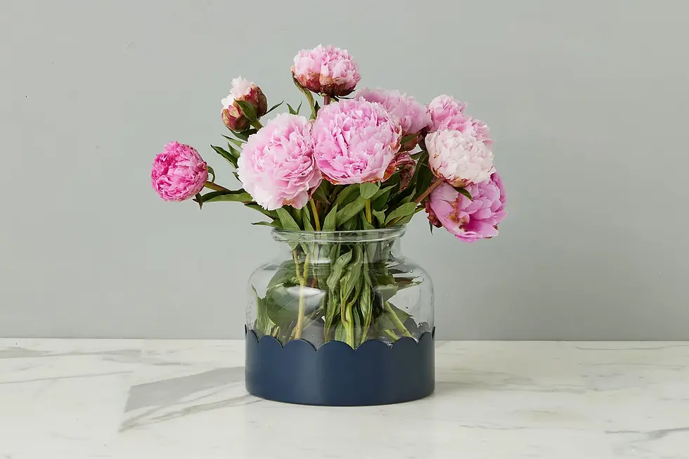Thumbnail: 2-in-1 Scalloped Bloom Vase, White/Navy Blue
