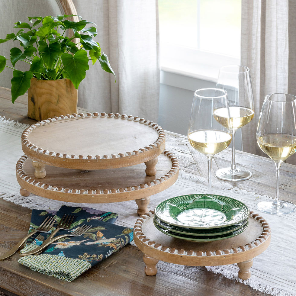 Thumbnail: Wood Beaded Round Serving Trays, Set of 3