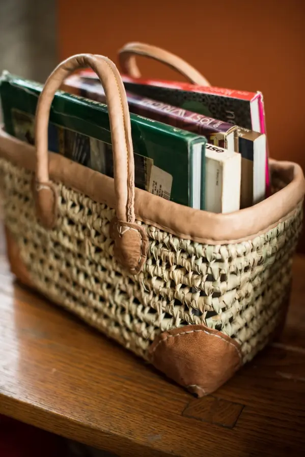 Medium Open Weave Basket w/ Leather Trim