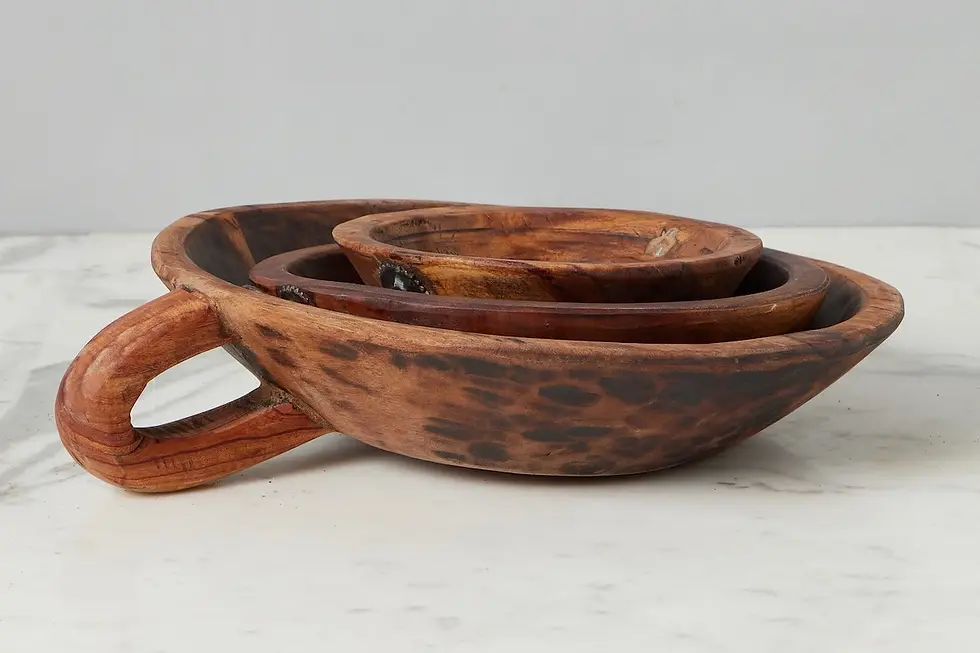 Thumbnail: Vintage Wood Bowl, Carved Handle