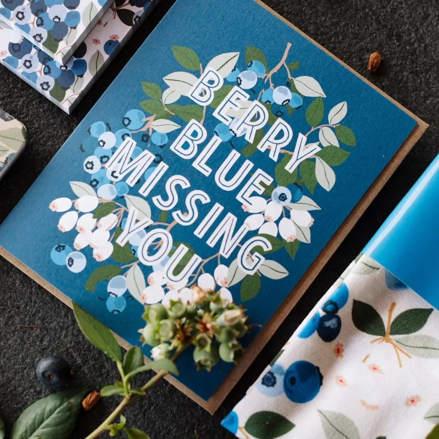 Thumbnail: Berry Blue Missing You Blueberry Farm Greeting Card