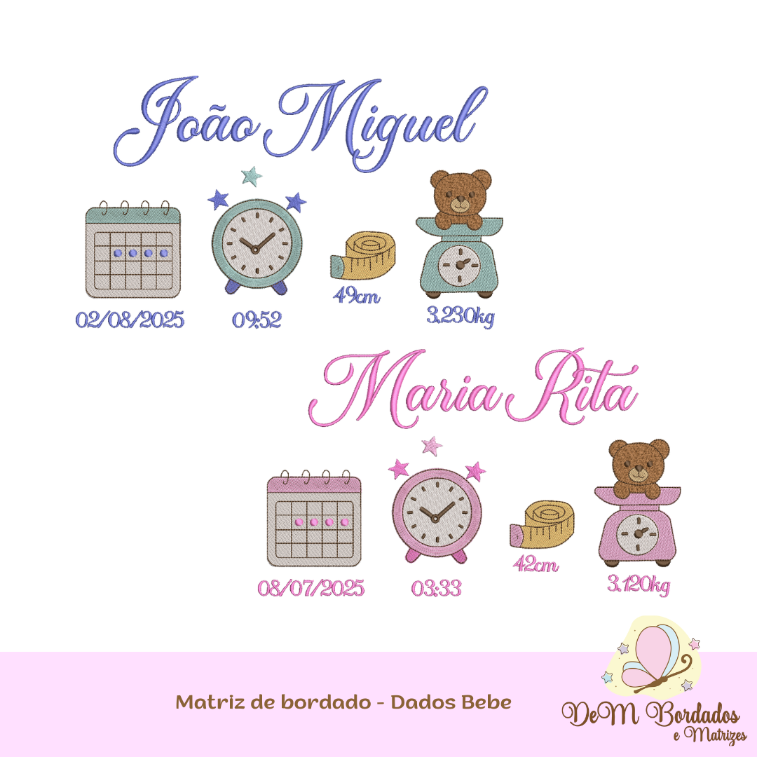Matrizes de bordado - Dados Nascimento do Bebe