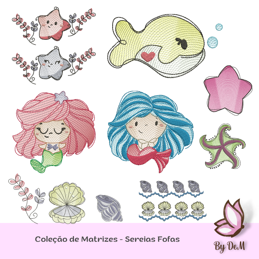 Matriz de Bordado - Coleção Sereias Fofas - Fundo do Mar