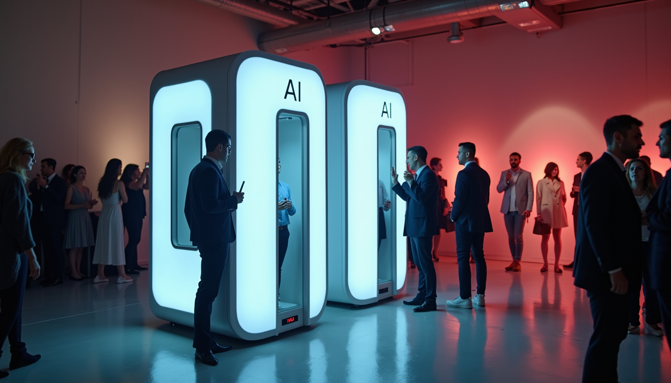 AI photo booth interactive display at a corporate brand activation event