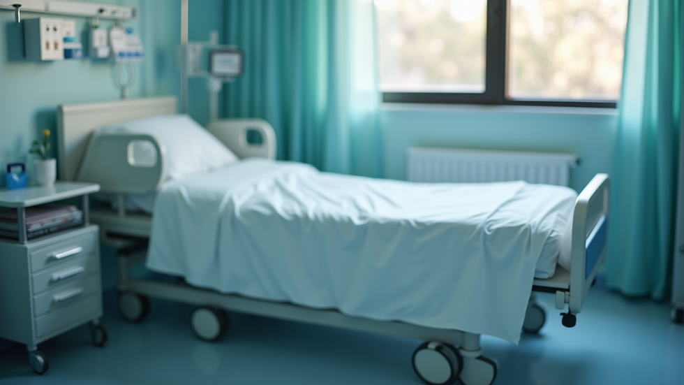 Close-up view of a hospital bed equipped with medical supplies