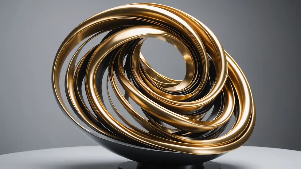 High angle view of a stunning metal sculpture depicting a flowing design