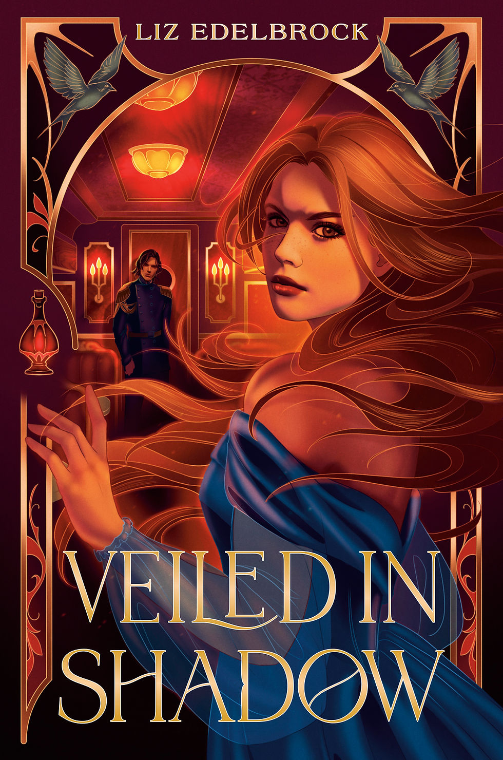 The cover of Veiled in Shadow, a YA romantasy novel from Delacorte Press