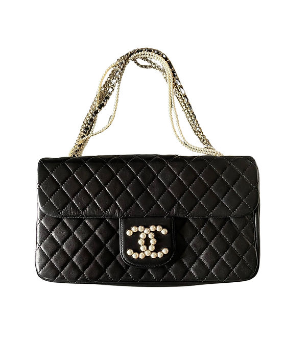 Chanel Westminster Diamond Quilted Pearls Black Lambskin Medium