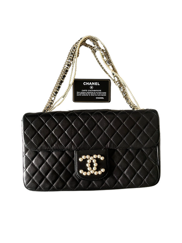 Chanel Westminster Diamond Quilted Pearls Black Lambskin Medium