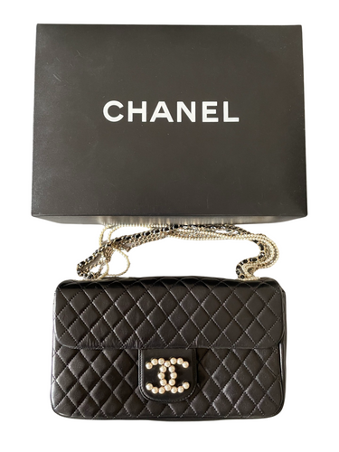 Chanel Westminster Diamond Quilted Pearls Black Lambskin Medium