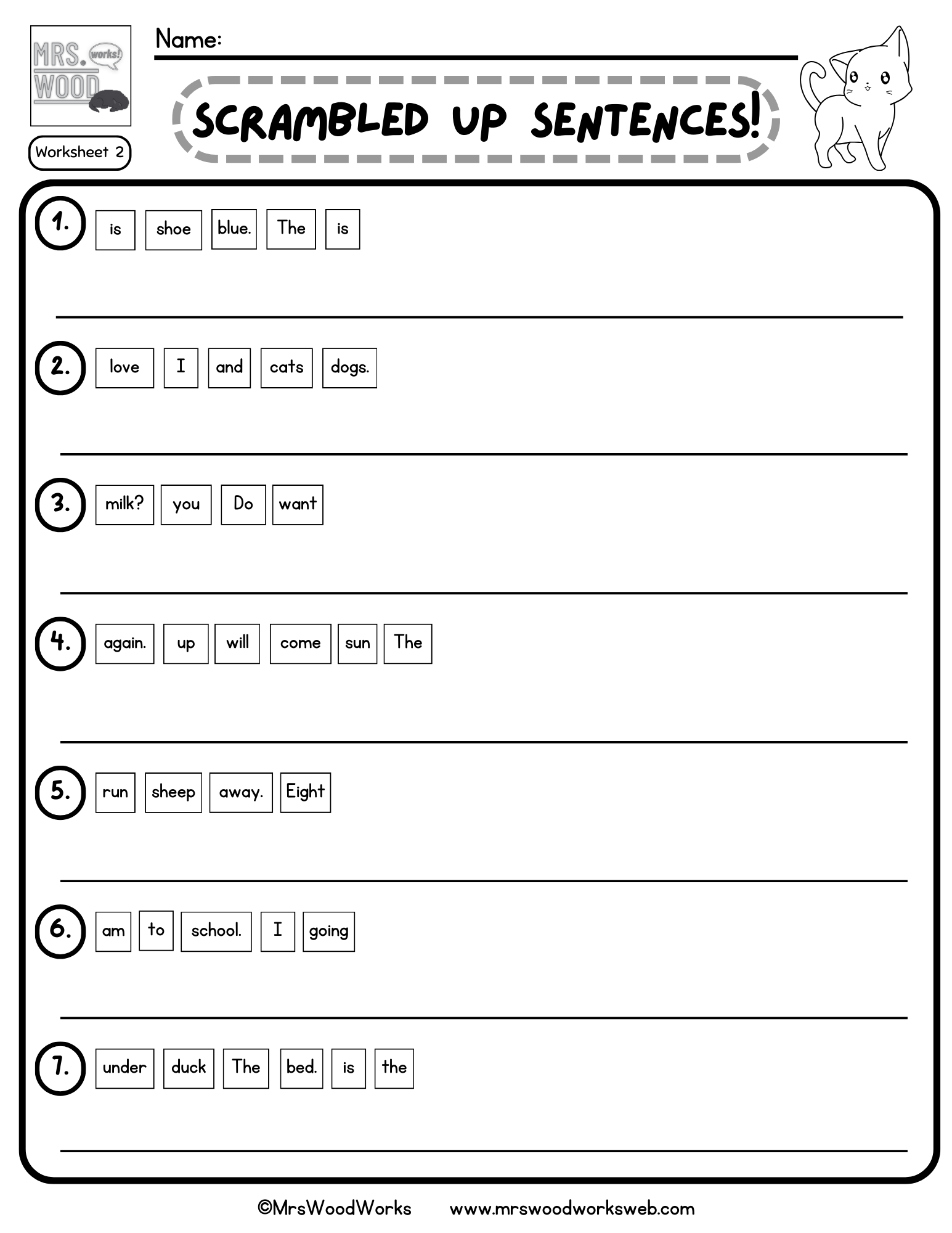 2. Unscramble Sentences ESL Grade 1, 2, and 3 Dolch Sight Words MrsWoodWorks