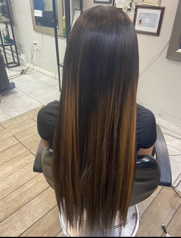 relaxed hair long back