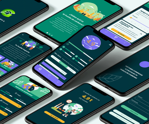Greenify UI screens showcased on multiple devices, displaying visual identity and sustainable app features.