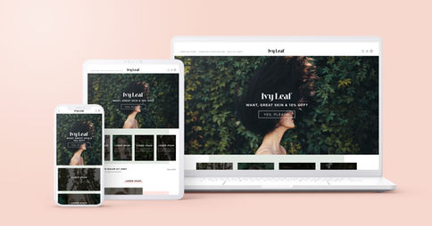 Responsive website redesign for Ivy Leaf, a skincare brand, shown on laptop, tablet and smartphone. Focus on clean layout and