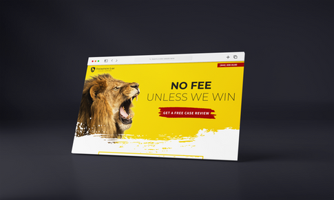 Legal website design for Thompson Law, featuring bold colours and a roaring lion to emphasise impact.