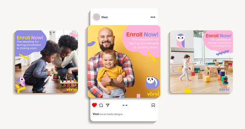 Vivvi preschool social media carousel promoting Spring enrollment for families.