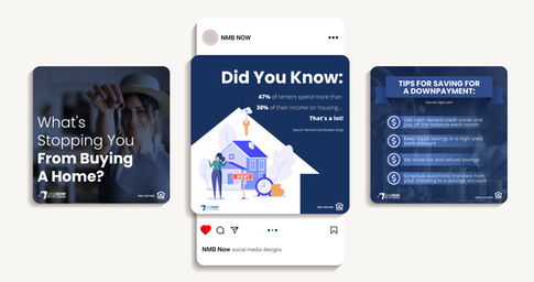 Instagram posts for NMB Now on housing costs and saving tips.