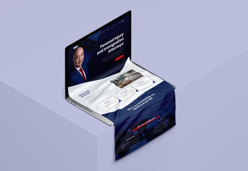 Personal injury and immigration law firm website shown on laptop mockup with long scroll visual.