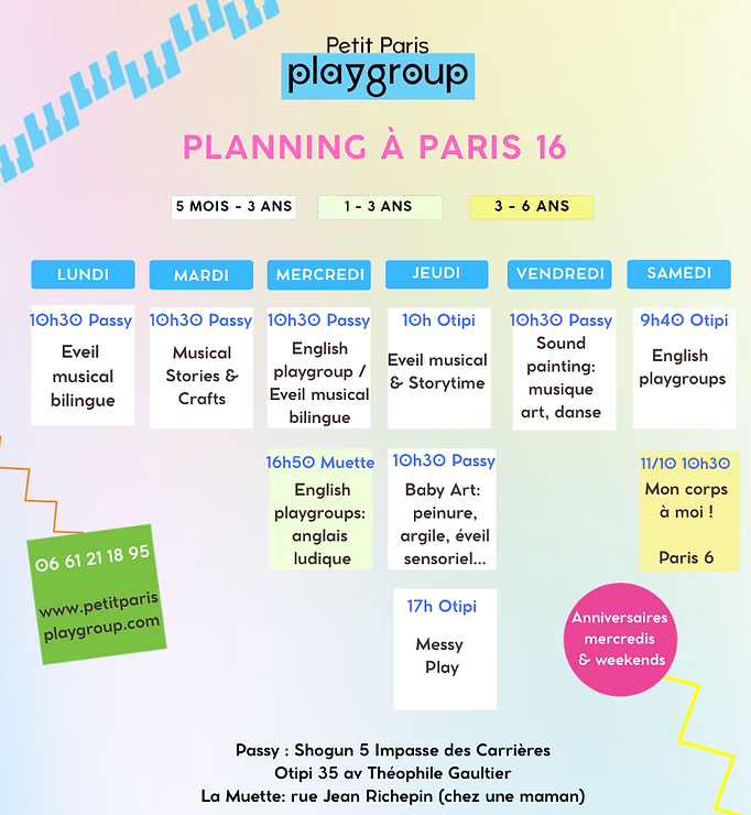 Planning Paris 16 Octobre