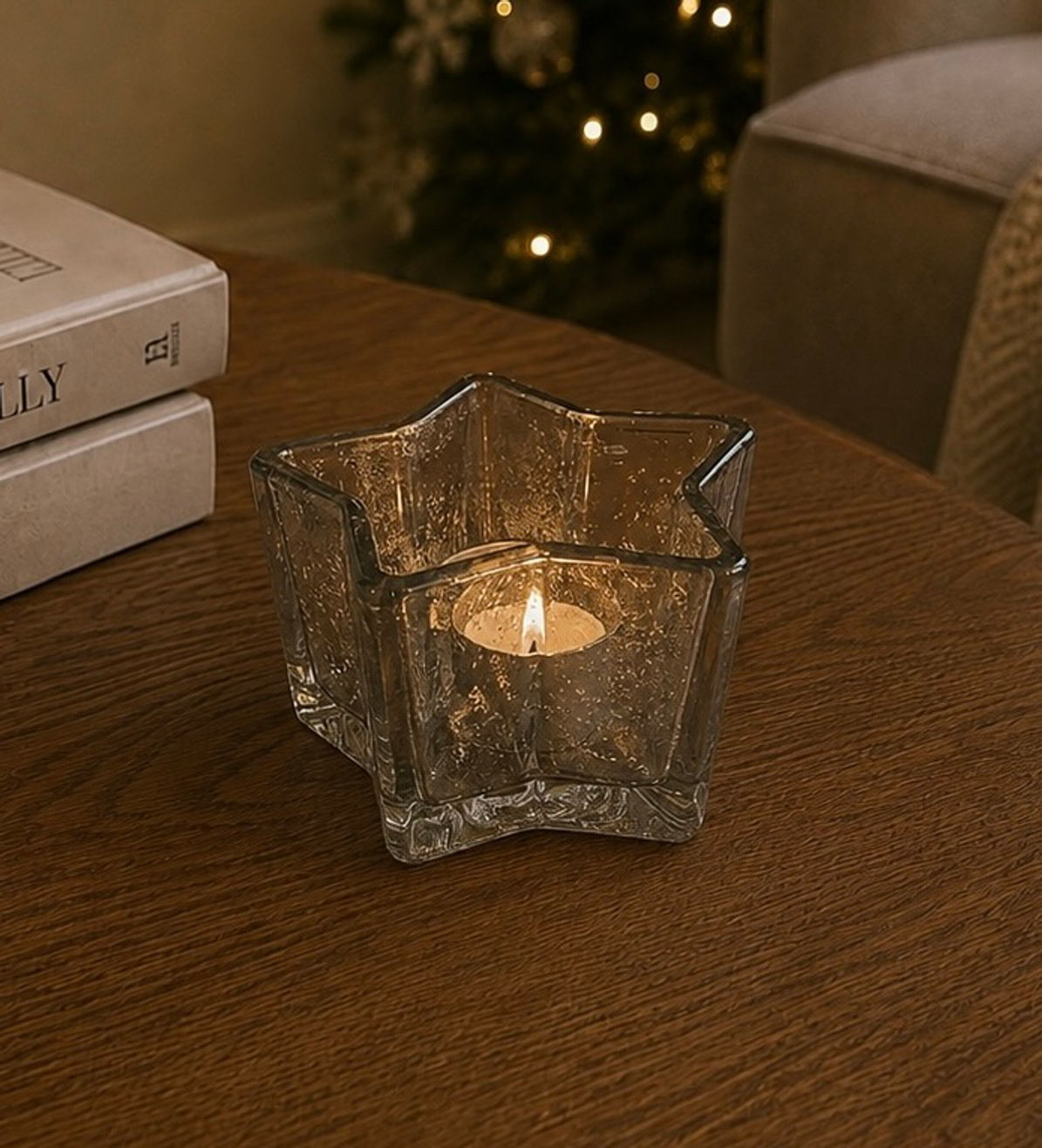 Christmas Star Silver Speckled Tealight Candle Holder
