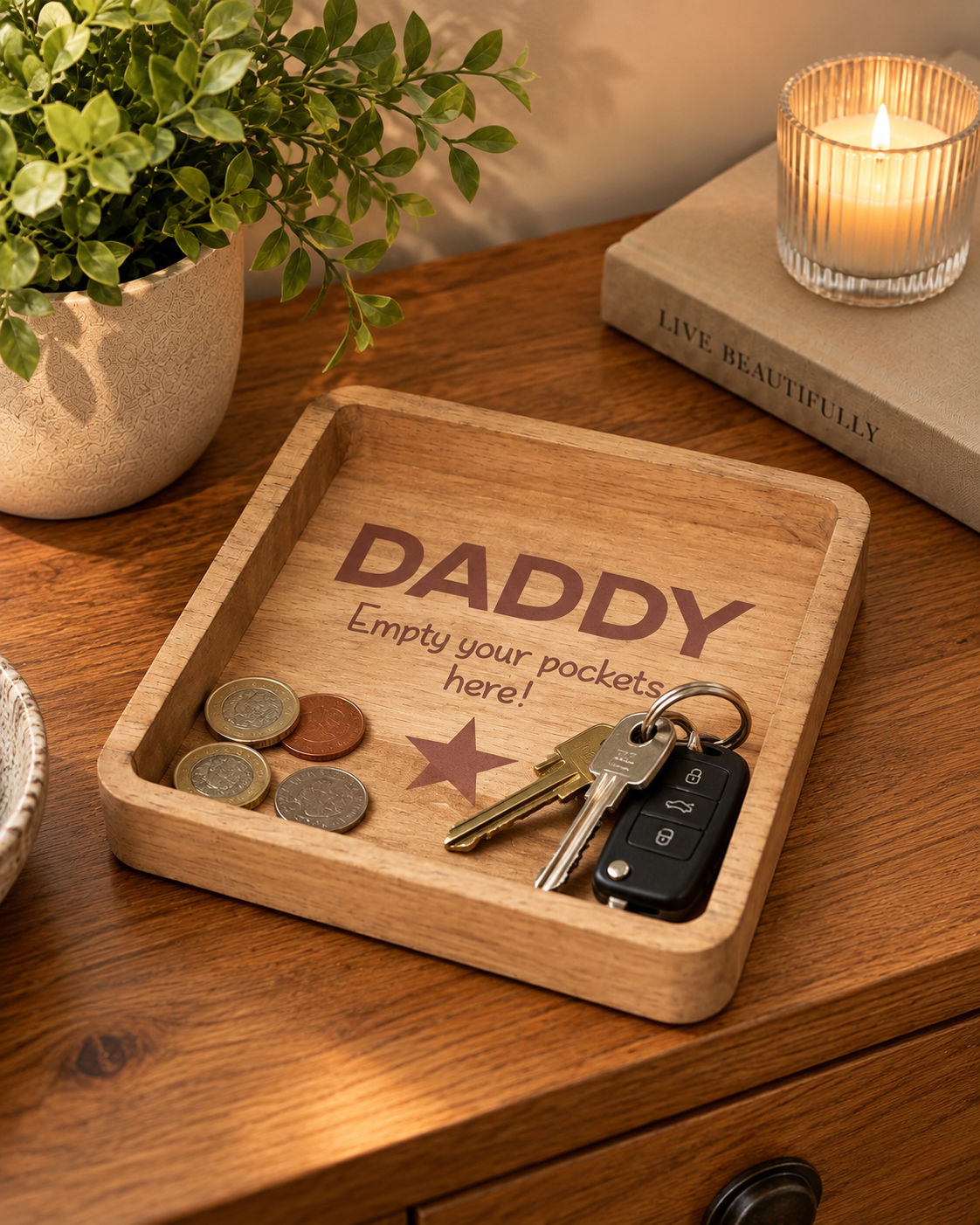 Daddy Empty Your Pockets Here Wooden Tray