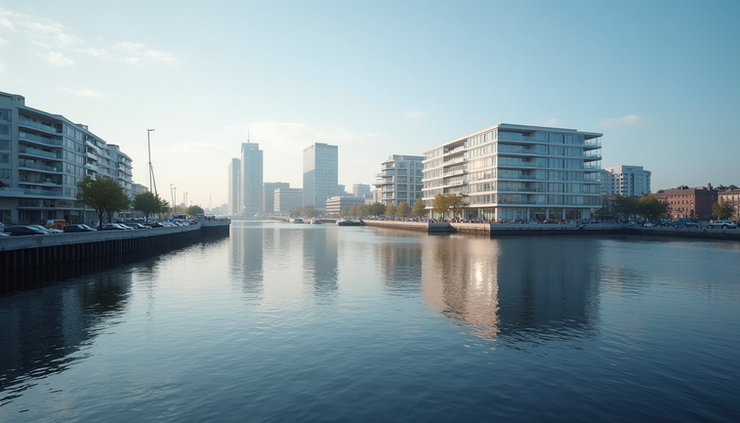 Eye-level view of Southampton cityscape with modern buildings and waterfront